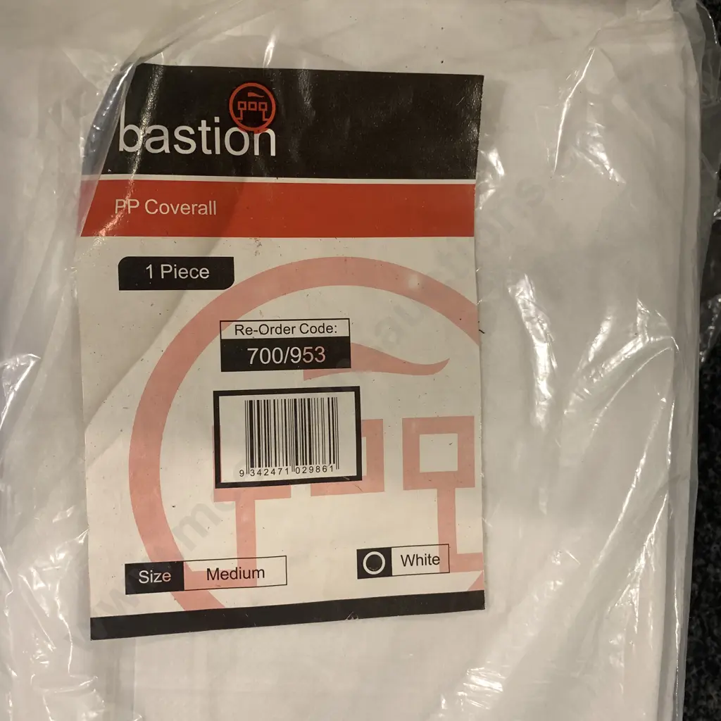 Large Plastic Container/Fish Bin with Lid containing Cotton Balls, Hazmat Overalls, PP Coveralls White and Blue etc Image 1++