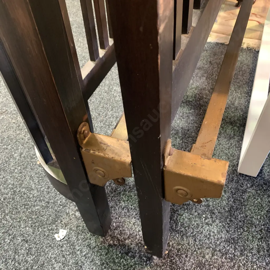 Vintage Solid Oak Double Bed Headboard and Footboard with Solid Metal Rails - on castors. W 138cm Image 1++