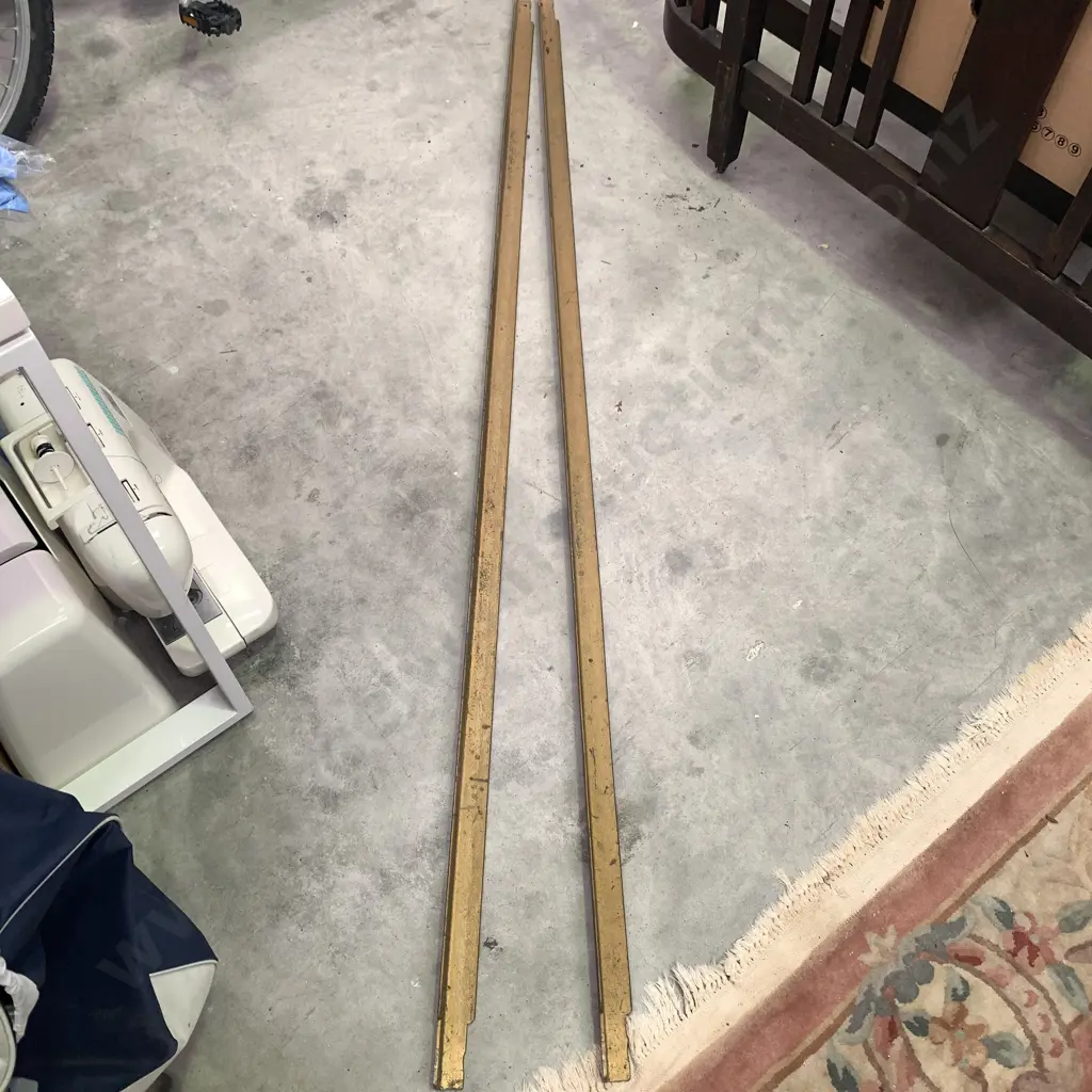 Vintage Solid Oak Double Bed Headboard and Footboard with Solid Metal Rails - on castors. W 138cm Image 1++