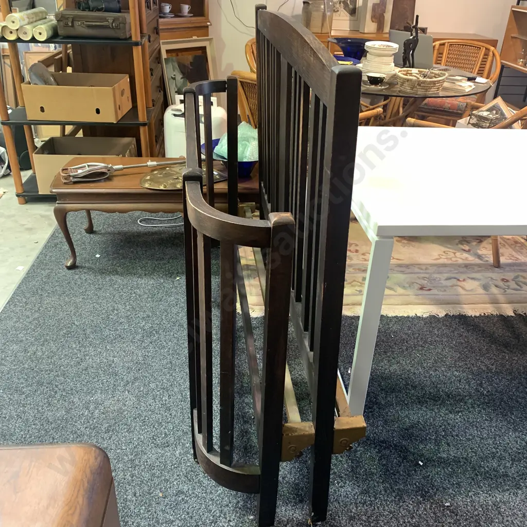 Vintage Solid Oak Double Bed Headboard and Footboard with Solid Metal Rails - on castors. W 138cm Image 1++