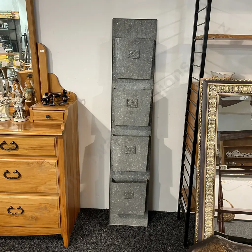 Metal Wall Hung 4 pocket Magazine Rack. H146 W29cm Image 1++