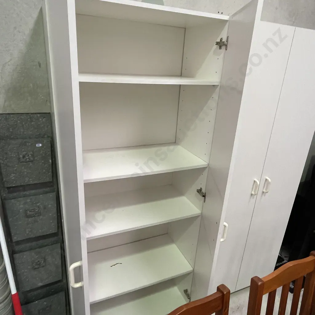 White Painted 2 Door Storage Cupboard. 4 Internal Shelves, H196 W80 D42 Image 1++