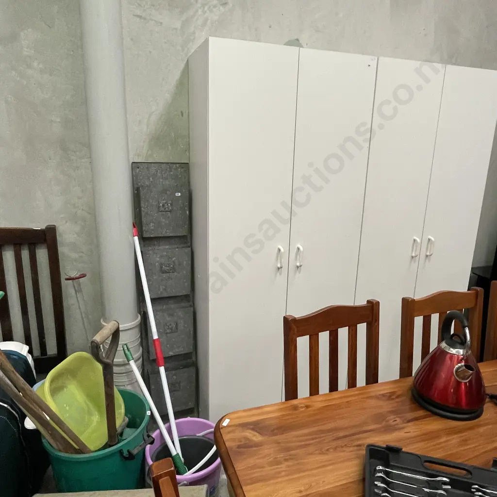 White Painted 2 Door Storage Cupboard. 4 Internal Shelves, H196 W80 D42 Image 1++