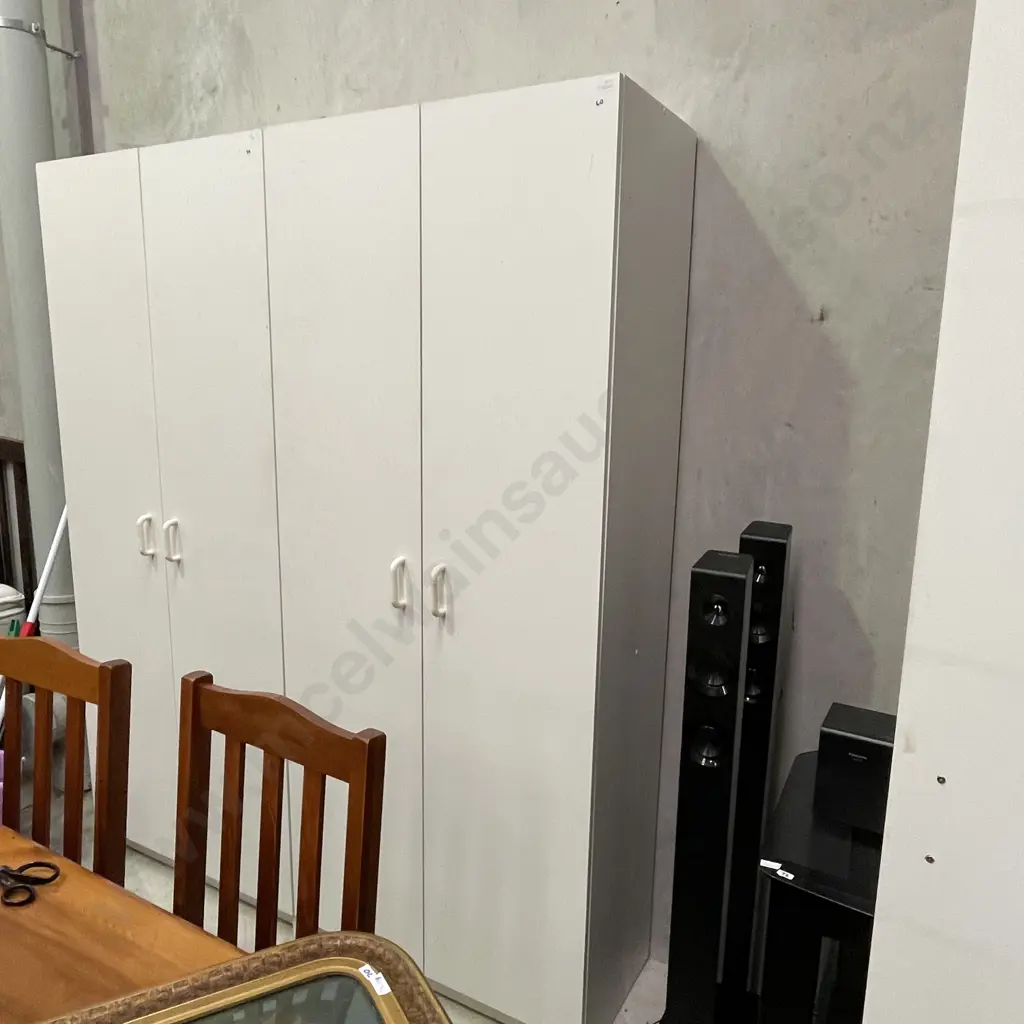 White Painted 2 Door Storage Cupboard. 4 Internal Shelves, H196 W80 D42 Image 1++