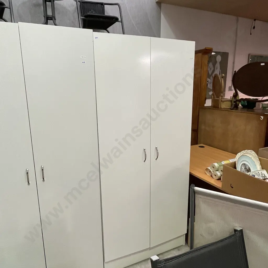 White Painted 2 Door Storage Cupboard with Silver Handles. 3 Internal Shelves, H180 W80 D43cm Image 1++