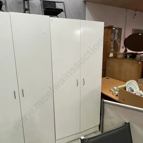 White Painted 2 Door Storage Cupboard with Silver Handles. 3 Internal Shelves, H180 W80 D43cm