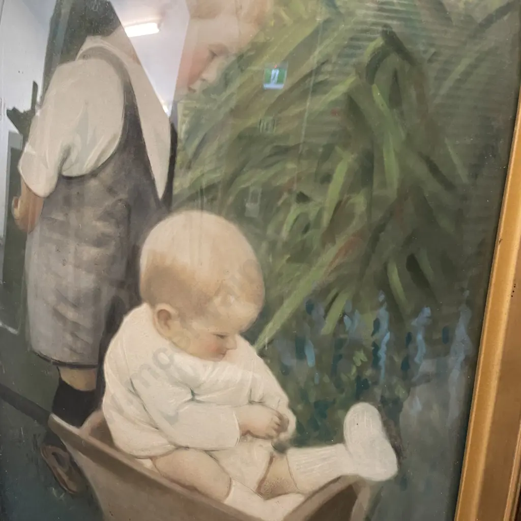 Antique Handcoloured Artwork. Signed. Convex with ornate frame Image 1++