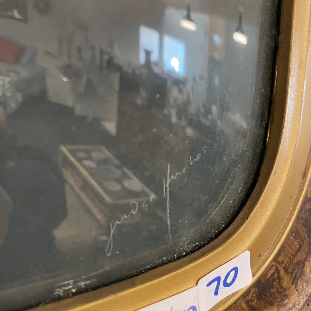 Antique Handcoloured Artwork. Signed. Convex with ornate frame Image 1++