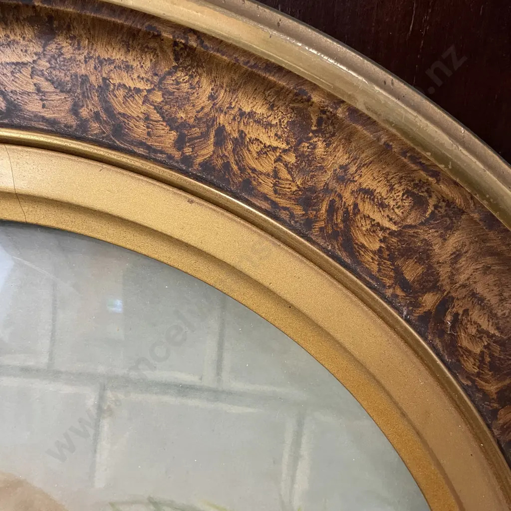 Antique Handcoloured Artwork. Signed. Convex with ornate frame Image 1++