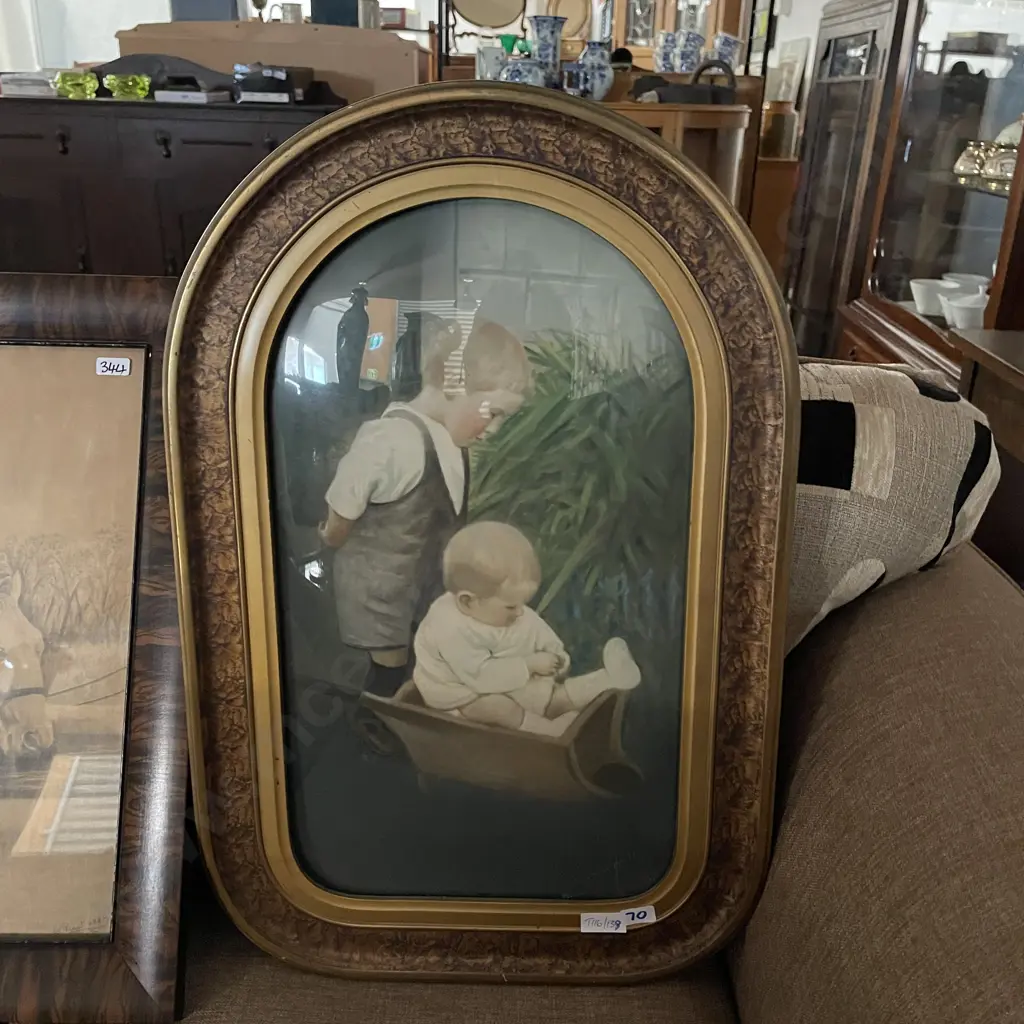 Antique Handcoloured Artwork. Signed. Convex with ornate frame Image 1++