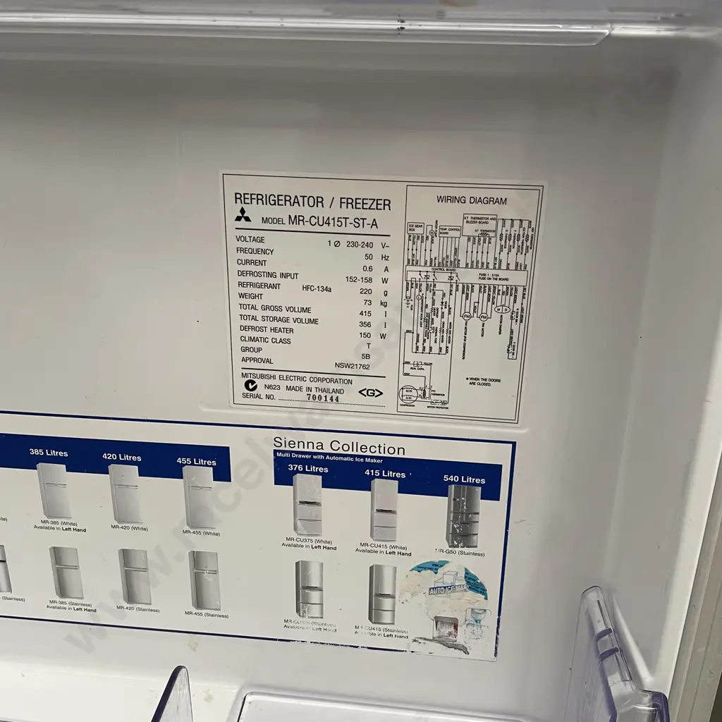 Mitsubishi Refrigerator Freezer Model MR-CU415T-ST-A Image 1++