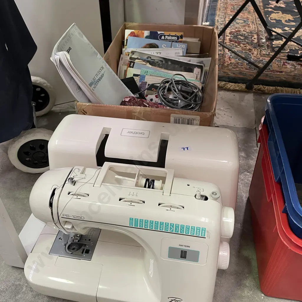 Brother PS-1250 Pacesetter Sewing Machine with Cord with Box of Various Sewing Books, Patterns etc Image 1++