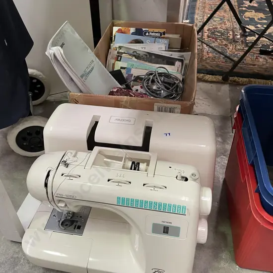 Brother PS-1250 Pacesetter Sewing Machine with Cord with Box of Various Sewing Books, Patterns etc