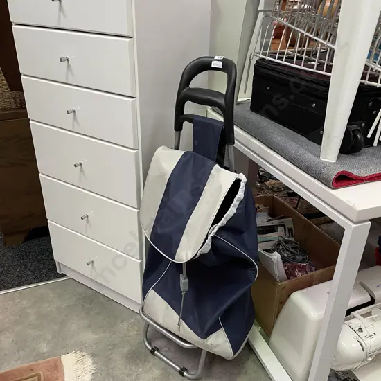 Blue and Grey Canvas Shopping Trolley Bag