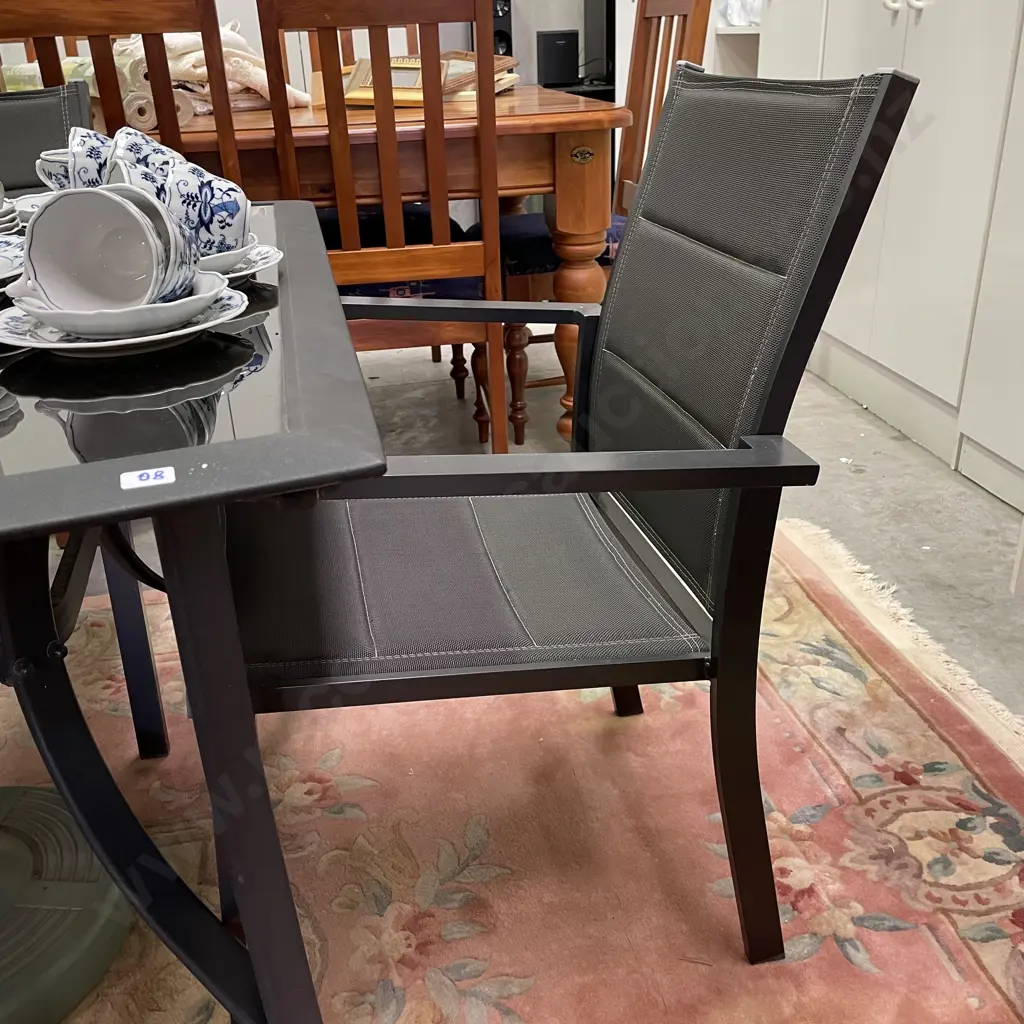 Metal Outdoor 3 Piece Set - Square Glass Table Top, 102cm Square, with Umbrella and Base Image 1++