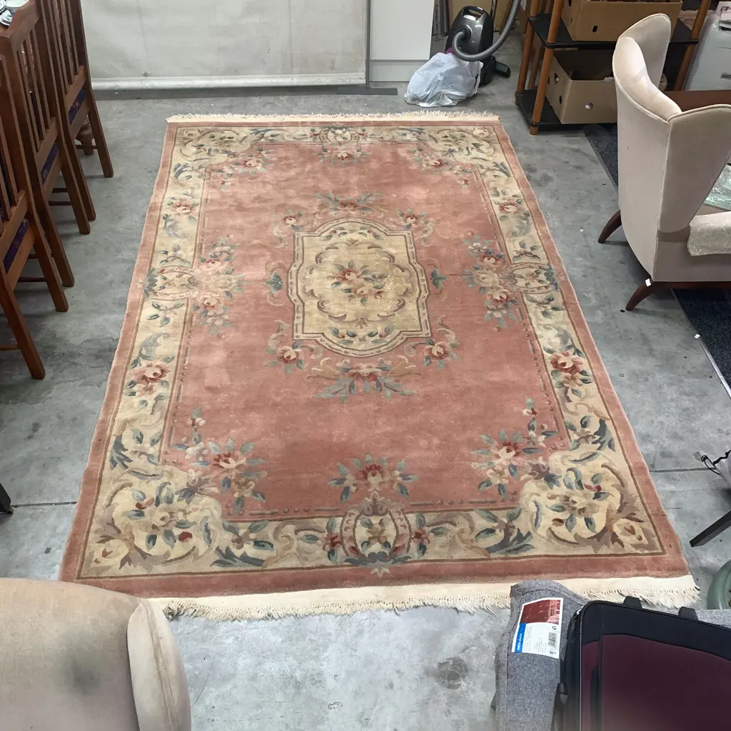 Plush Woven Large Floor Rug. Pink and Cream Colours 184 x 290cm Image 1++