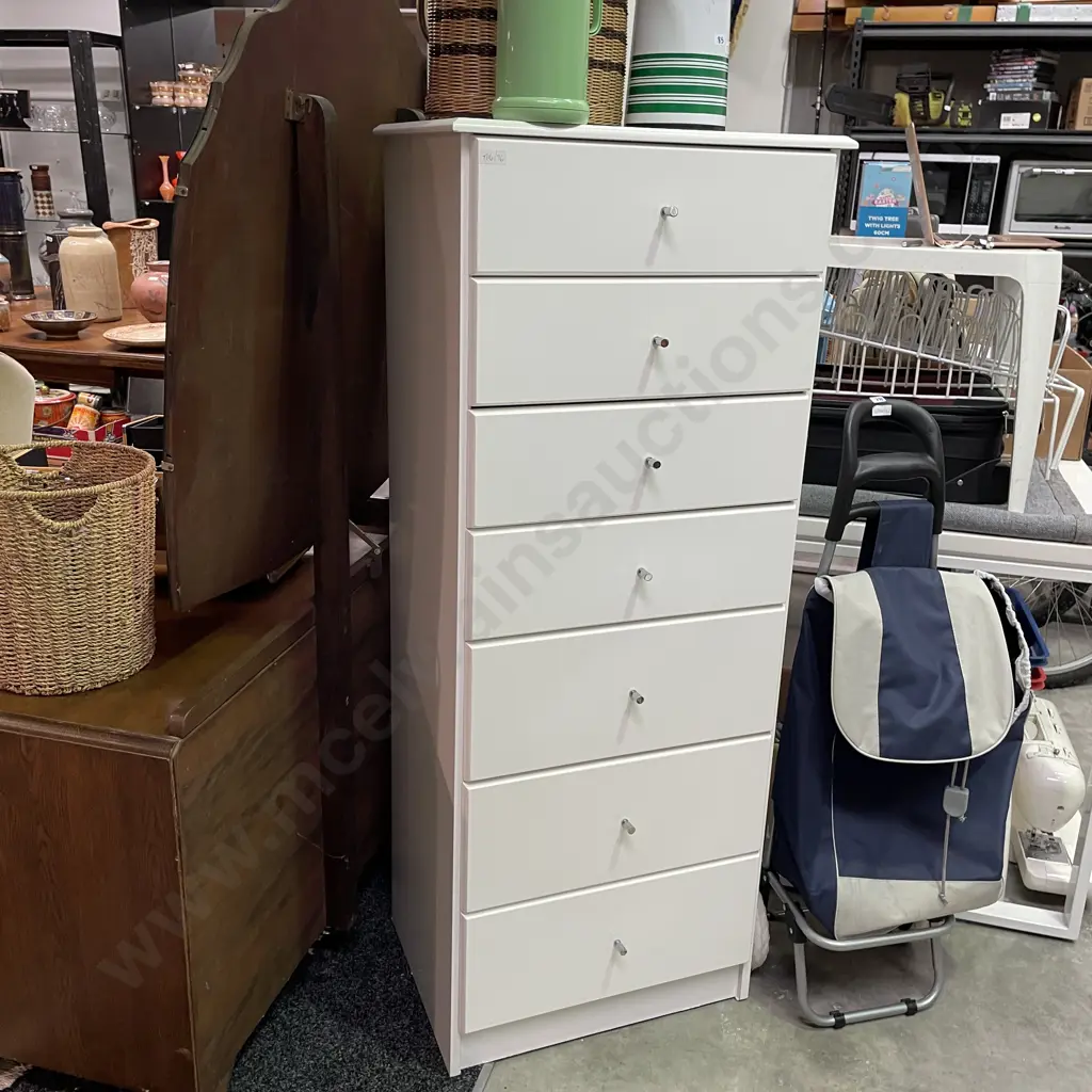 White painted 7 Drawer Tall Boy. H136 W54 D40cm Image 1++