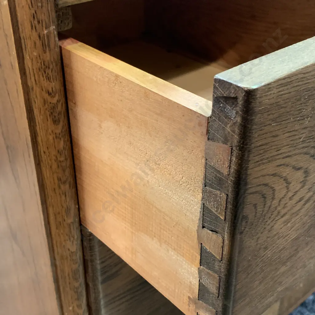 Vintage Solid Oak Art Deco Dressing table with mirror. 5 drawer, metal handles. Image 1++