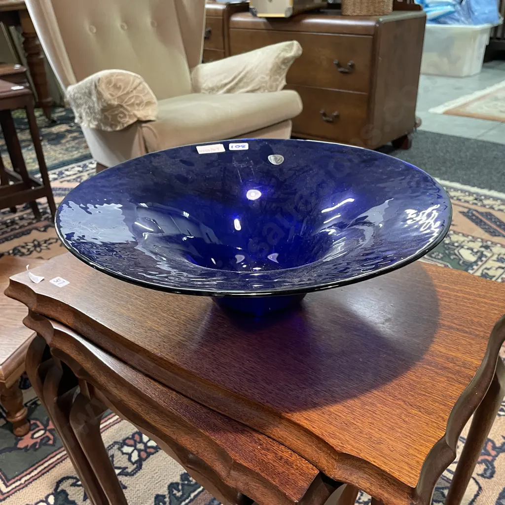 San Miguel Recycled Glass Bowl. Cobalt Blue. D38cm H13cm Image 1++