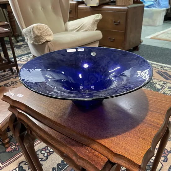 San Miguel Recycled Glass Bowl. Cobalt Blue. D38cm H13cm
