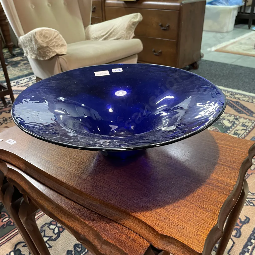 San Miguel Recycled Glass Bowl. Cobalt Blue. D38cm H13cm Image 1++