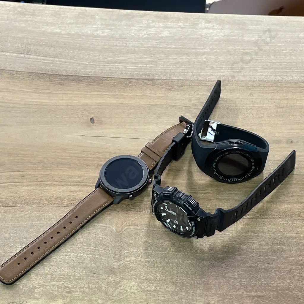 Three Watches. Black smart watch 6CL3JS, Black digital 6K15VJ, Black Casio 6BT8FZ Image 1++