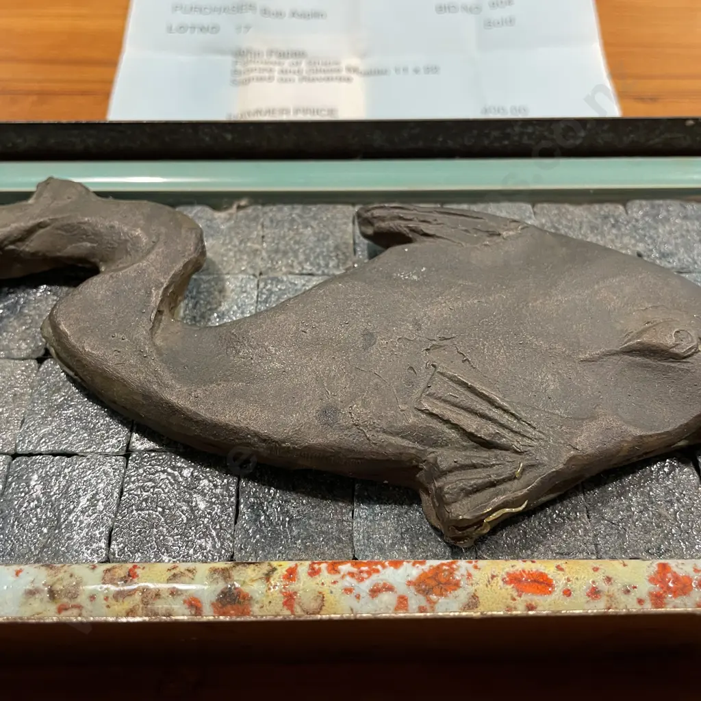 John Papas Follower of Ships Bronze and Glass Mosaic Tile. 11 x 22cm. Signed with original receipt Image 1++