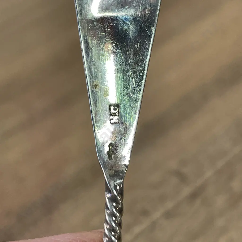 Set of 13 Antique Sterling Silver Teaspoons in Wooden Box Hallmarked as shown. With Napkin Holder/Ring Image 1++