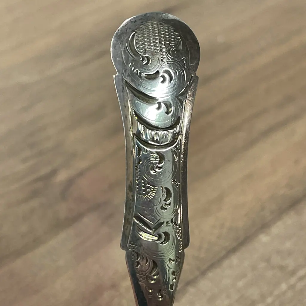 Antique Set of 12 Sterling Silver Teaspoons. Etched Handles Hallmarks as shown in photographs, Silk Lined Box Image 1++