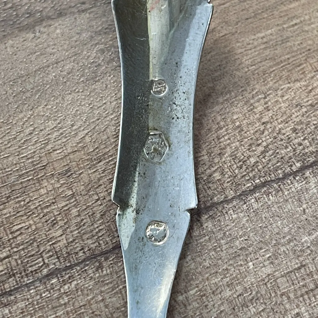 Antique Set of 12 Sterling Silver Teaspoons. Etched Handles Hallmarks as shown in photographs, Silk Lined Box Image 1++