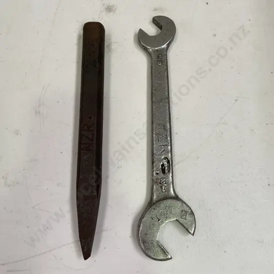 2 Vintage NZ Railways Items, Spanner and Cast Iron Nail Punch Tool