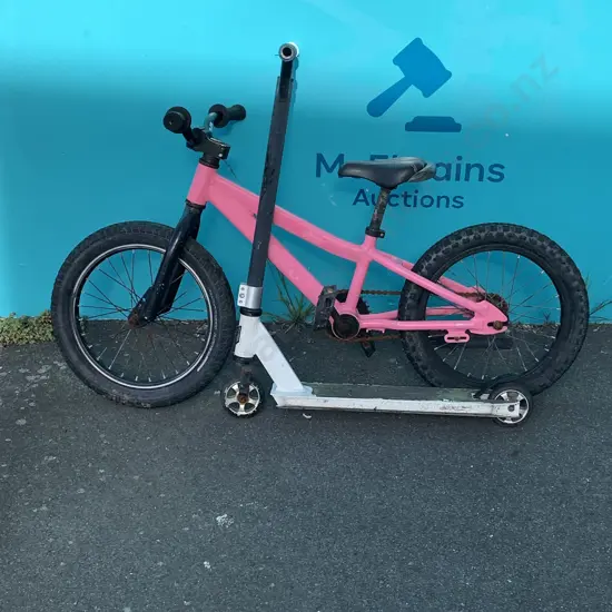 Pink Childs Bike and Scooter