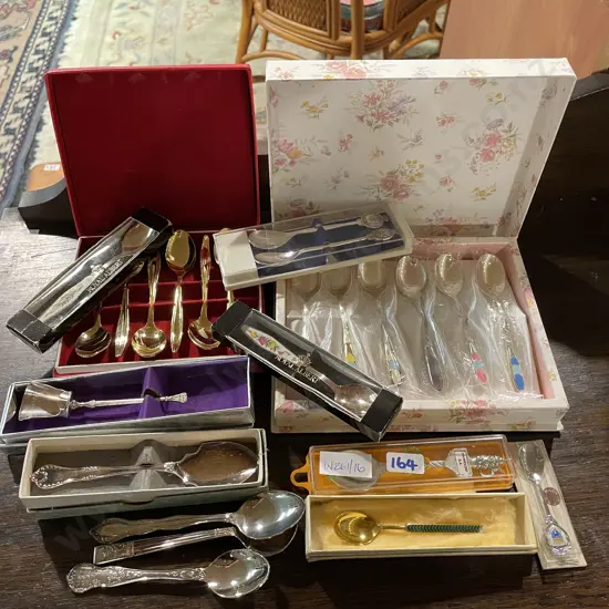 Assorted Boxed Teaspoons/Spoons. Some Enameled