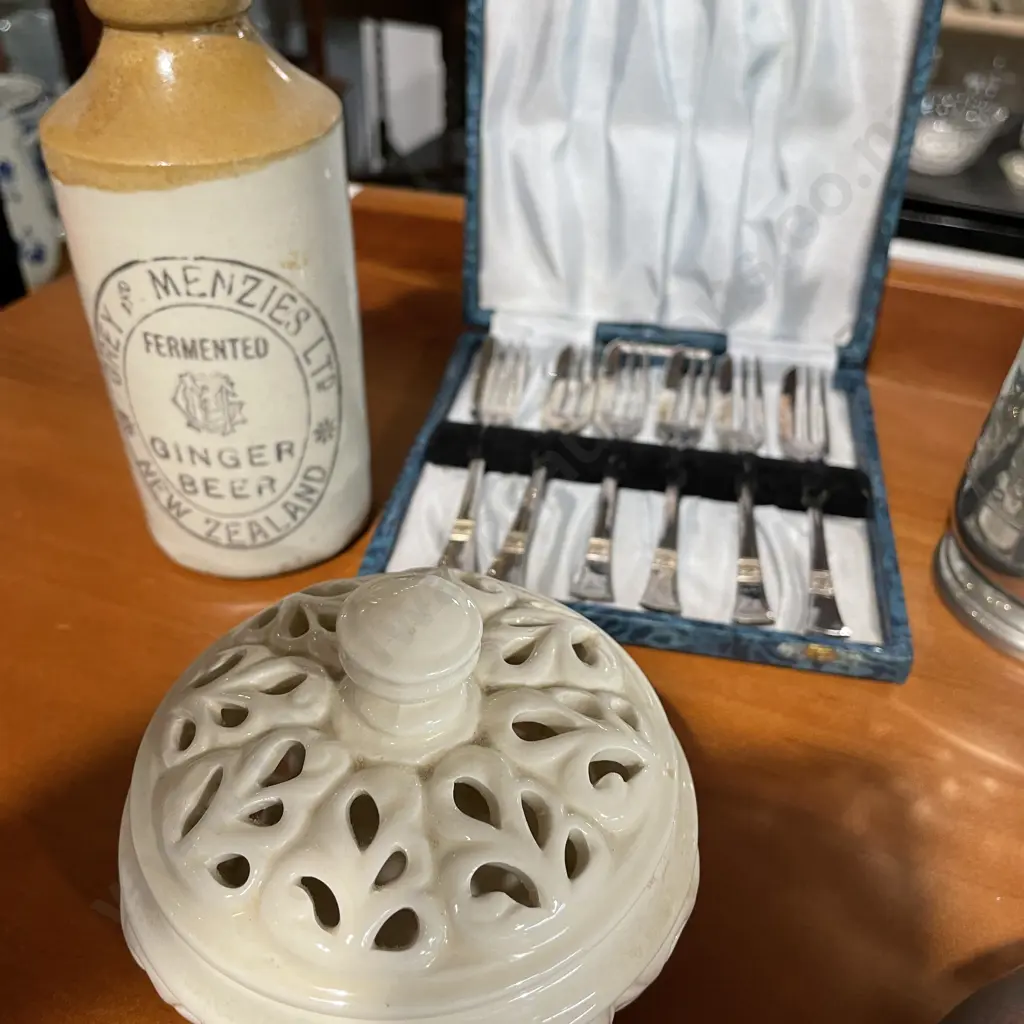 Assorted collectables including marble figures, stoneware bottle, silverware, toby etc Image 1++