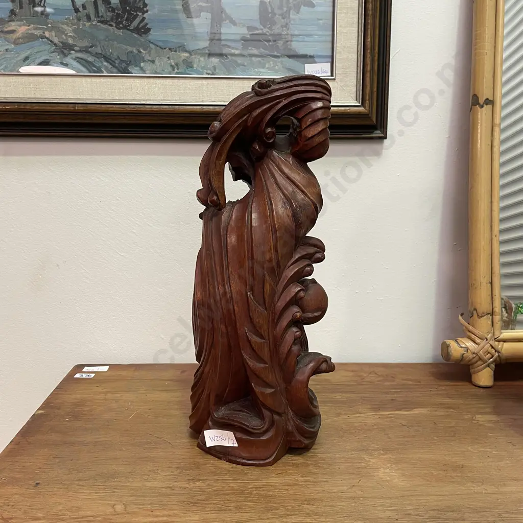 Chinese Carved Rosewood Mythical Dragon figurine. Glass eyes. Signed on base. H36cm Image 1++