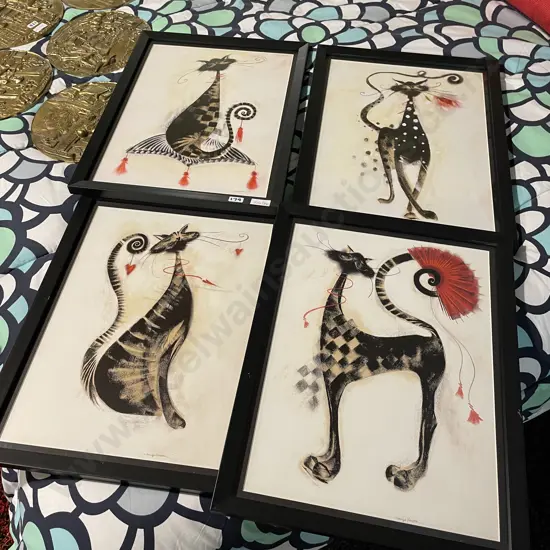Set of 4 Marilyn Robertson Cat Prints, 46 x 36cm
