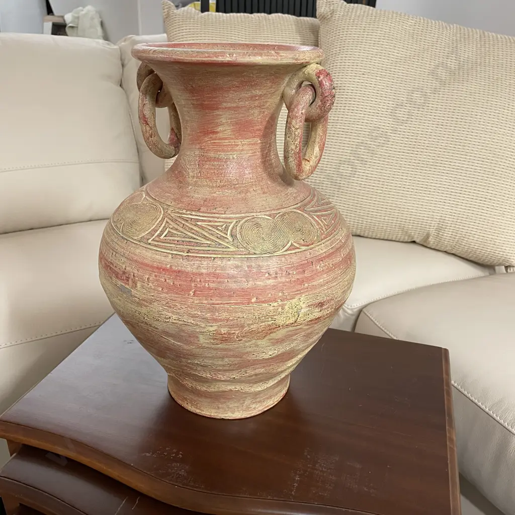 Large Pottery 2 handled Urn. Incised decoration. H42cm Image 1++