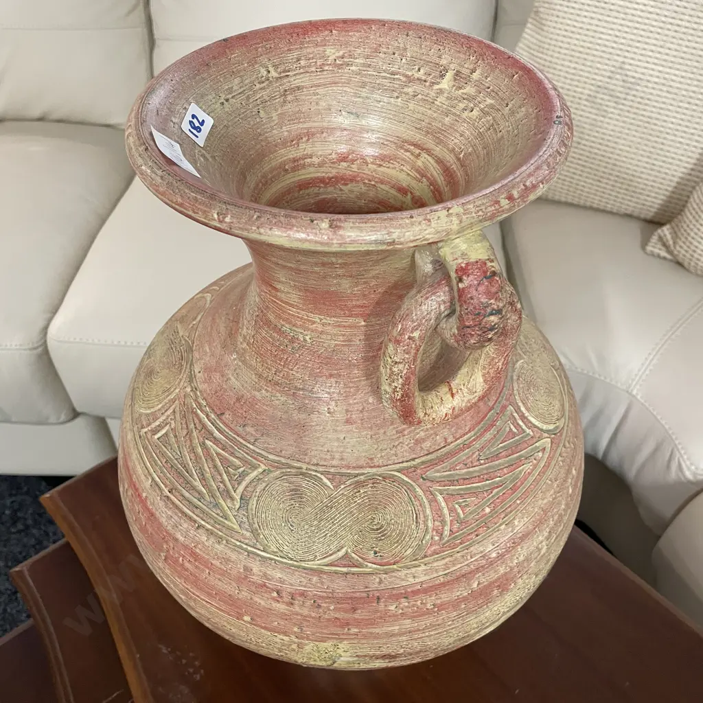 Large Pottery 2 handled Urn. Incised decoration. H42cm Image 1++