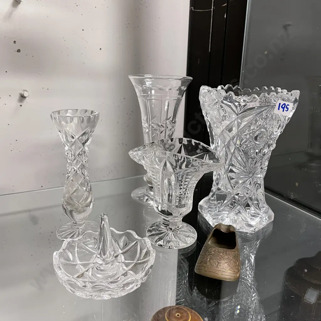 Assorted vintage Crystal and glassware with miniature brass shoe Image 1++