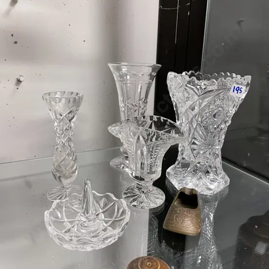 Assorted vintage Crystal and glassware with miniature brass shoe