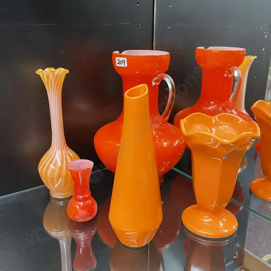 Selection of Mid Century Orange Art Glass and Ceramics