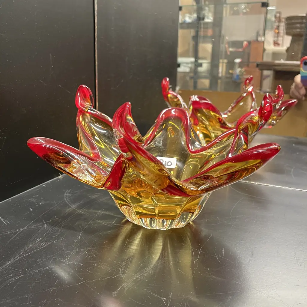 Stunning Art Glass Bowl. Red and amber/yellow colours. D26 H14cm Image 1++