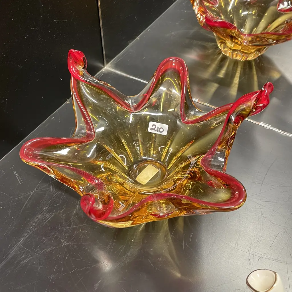 Stunning Art Glass Bowl. Red and amber/yellow colours. D26 H14cm Image 1++