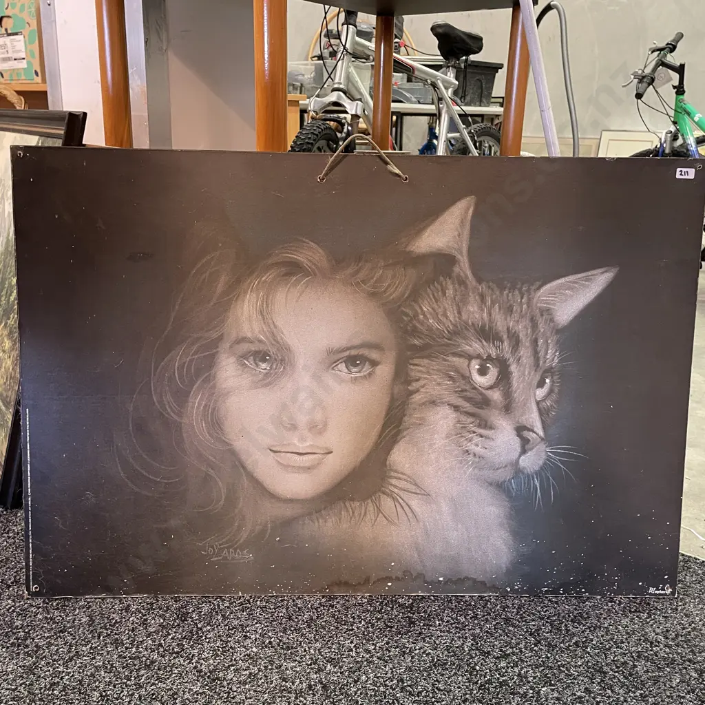 Verkerke Poster on Board of GIrl with Cat, 95 x 63cm Image 1++