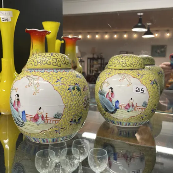 Pair of Asian Handpainted Ginger Jars