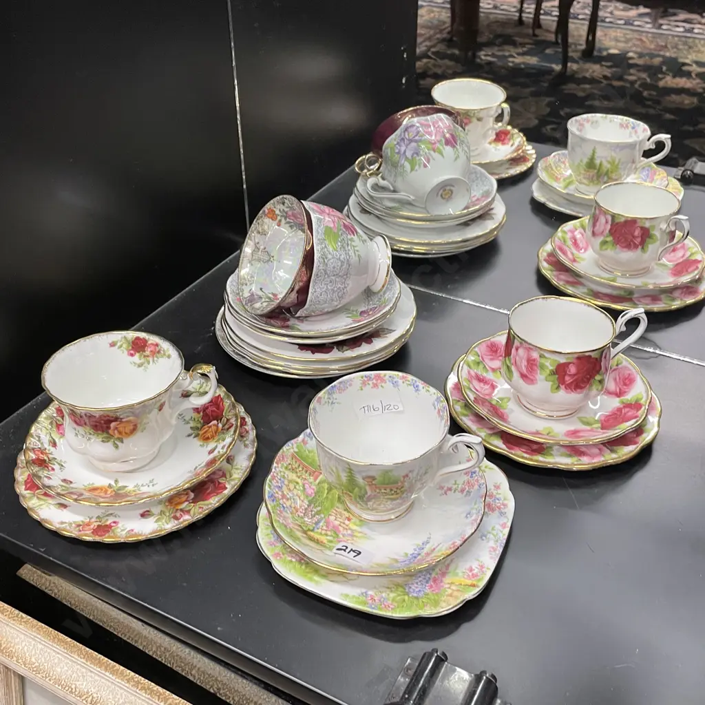 Three Royal Albert Trios with extra assorted porcelain/china teaware Image 1++