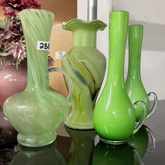 Selection of Mid Century Green Art Glass