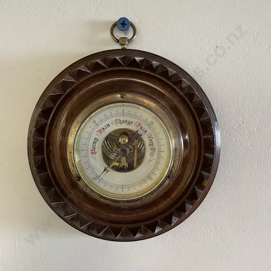 Vintage Wooden Framed German Barometer. Dia 18
