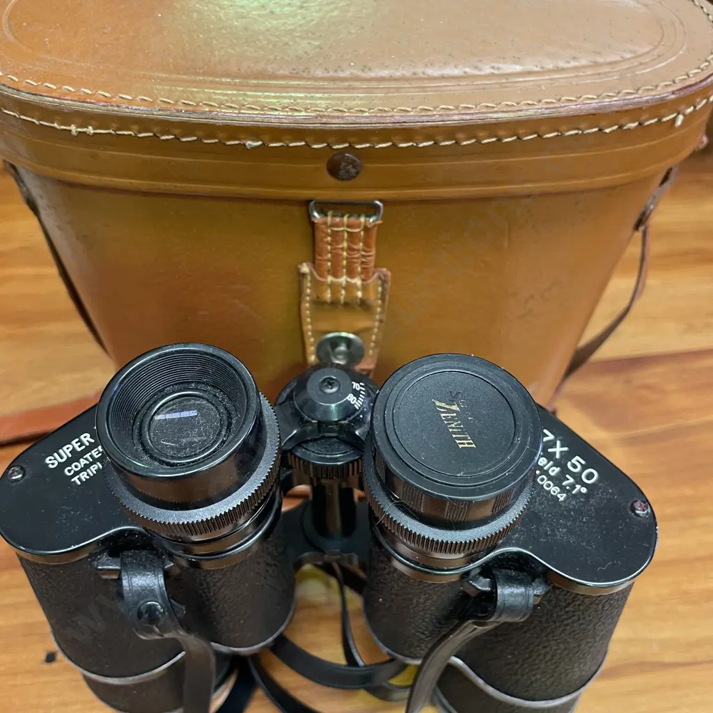 Vintage Super Zenith Field Binoculars in Leather Case Image 1++