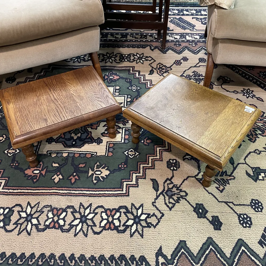 Pair of Solid Oak Footstools, Top 41 x 32cm, H20cm Image 1++